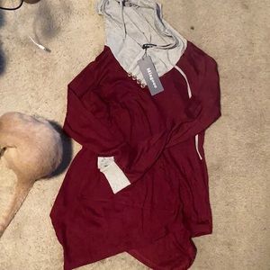 Red and grey long sleeve hoodie